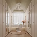 Elegant Modern Cloakroom Interior With White Cabinets Dressing Table Mirror Flowers And Chair