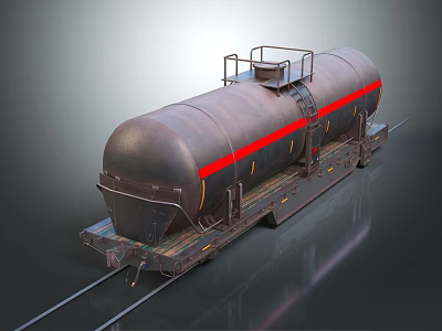 Rusty Tank Car 3D Model With Red Stripe On Railway Track 3d model