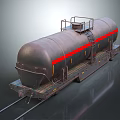 Rusty Tank Car 3D Model With Red Stripe On Railway Track
