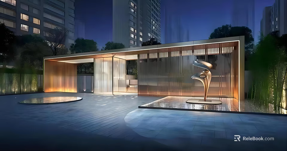 Modern Entrance Gate Design With Metal Structure Illuminated Lighting And Sculpture Decor 3d model 