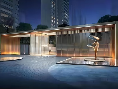 Modern Entrance Gate Design With Metal Structure Illuminated Lighting And Sculpture Decor 3d model