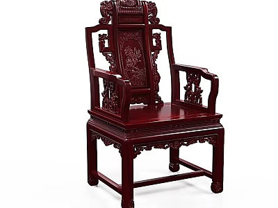 Traditional Chinese Mahogany Leisure Chair With Intricate Carvings On Backrest And Armrests 3d model