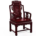 Traditional Chinese Mahogany Leisure Chair With Intricate Carvings On Backrest And Armrests