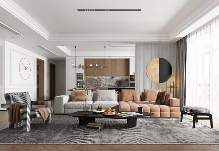 Modern Guest Restaurant Guest Dining Integrated TV Background Wall Sofa Combination 3d model