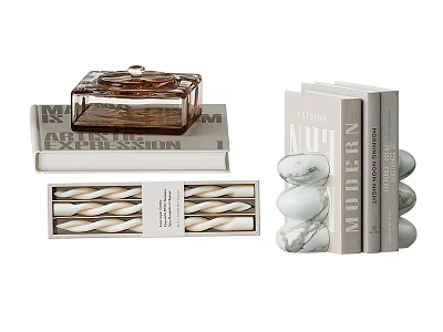 Stylish Books And Magazines With Decorative Glass Jar And Marble Ornaments 3d model