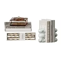 Stylish Books And Magazines With Decorative Glass Jar And Marble Ornaments