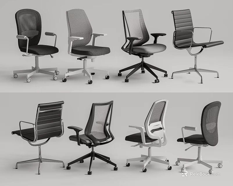 Various Modern Office Chairs Featuring Mesh Leather And Ergonomic Designs 3d model 
