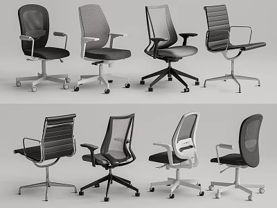 Various Modern Office Chairs Featuring Mesh Leather And Ergonomic Designs 3d model