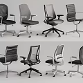 Various Modern Office Chairs Featuring Mesh Leather And Ergonomic Designs 3d model
