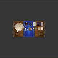 Wooden Board Game Table Setup With Blue Cloth Dice Cards Map And Colored Game Pieces