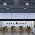 Efficient Modern Government Service Hall With Service Windows Waiting Seats And Digital Information Displays