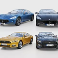 Four Stylish Sports Cars In Blue Black And Yellow Colors With Front Side Views