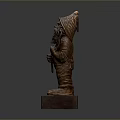 Detailed Gnome Statue Wearing Pointed Hat Holding Clover on Square Base
