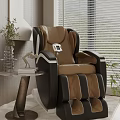 Modern Brown Black Leather Massage Chair In Comfortable Living Room With Side Table Plant