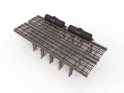 Industrial Metal Grating Platform With Support Legs And Black Cylinders 3d model