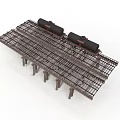 Industrial Metal Grating Platform With Support Legs And Black Cylinders