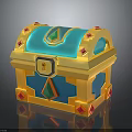 Cartoon Style Yellow Blue Treasure Chest With Gemstone Decorations And Lock