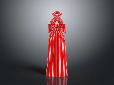 Man Wearing Red Striped Long Dress 3D Model on Gray Background 3d model