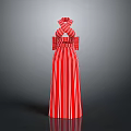 Man Wearing Red Striped Long Dress 3D Model on Gray Background