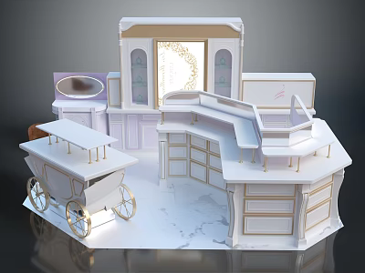 Elegant Luxury Kitchen Scene Components With Marble Countertop Cabinets And Decorative Cart 3d model