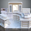 Elegant Luxury Kitchen Scene Components With Marble Countertop Cabinets And Decorative Cart