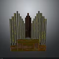 Artistic Vintage Furniture With Vertical Columns Central Red Structure And Base Cabinet