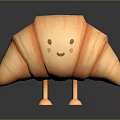 Adorable Cartoon Animal In Croissant Shape With Smiling Face And Standing Legs 3D Design