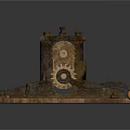 Vintage Commercial Mechanical Equipment With Metal Gears Crank Handle And Wooden Base