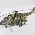 Camouflage Military Helicopter With Number 6 And Rotors On White Background