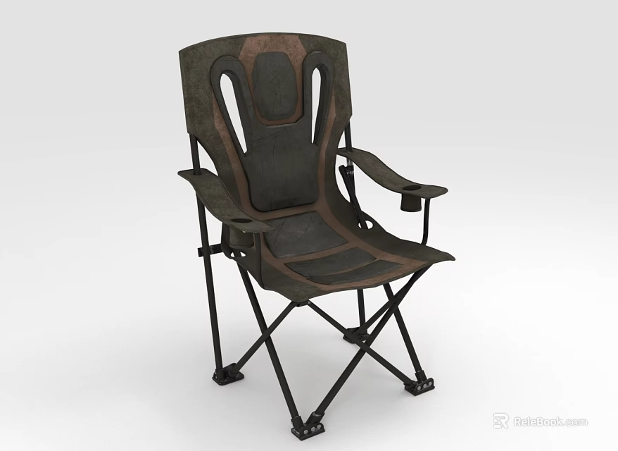 Ergonomic Outdoor Folding Chair Furniture With Dark Gray Brown Design And Armrests 3d model 
