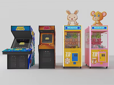 Colorful Arcade And Claw Crane Amusement Equipment With Cartoon Rabbit Mouse Designs And Vibrant Cabinets 3d model