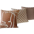 Modern Decorative Pillows in Brown Tones with Line Checkerboard and Houndstooth Patterns 3d model
