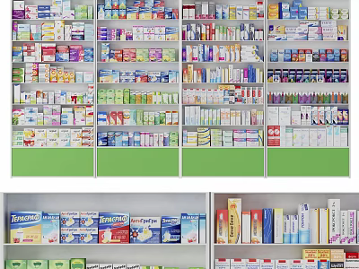 Neatly Arranged Display Shelves with Diverse Packaged Products in Retail Store 3d model