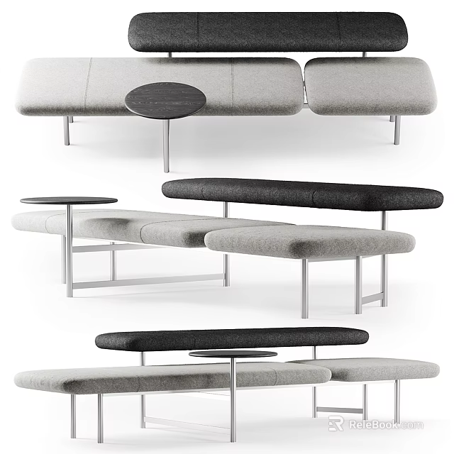 Modern Sectional Sofa With Gray Black Fabric Upholstery And Round Side Tables 3d model 