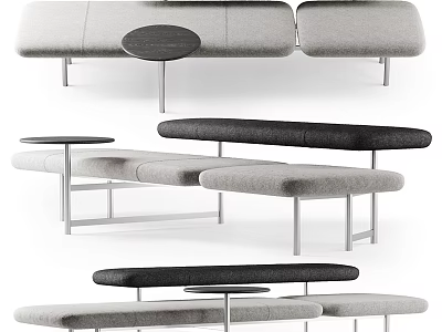 Modern Sectional Sofa With Gray Black Fabric Upholstery And Round Side Tables 3d model