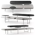Modern Sectional Sofa With Gray Black Fabric Upholstery And Round Side Tables
