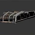 Rusty Curved Industrial Pipe System With Multiple Tubes And Support Frames