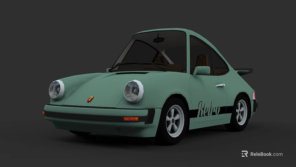 Vintage Light Green Sports Car With Rexy Logo And Rounded Classic Body 3d model 