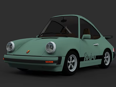 Vintage Light Green Sports Car With Rexy Logo And Rounded Classic Body 3d model