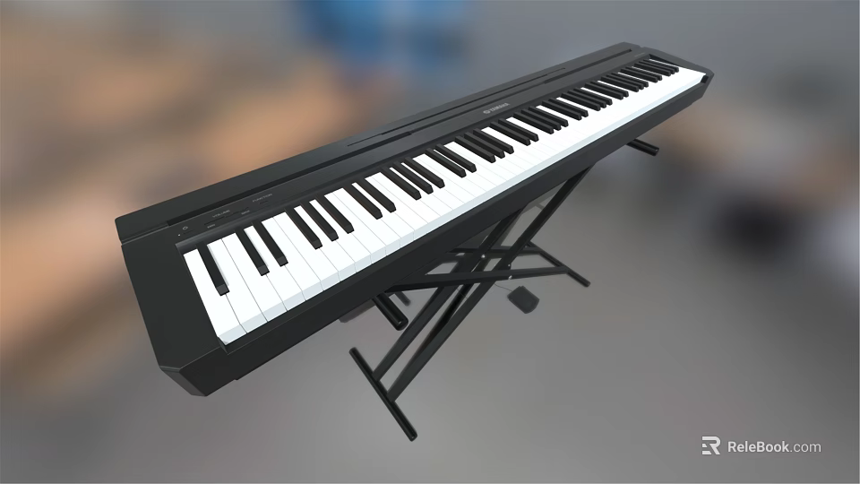 Black Electronic Keyboard With White Piano Keys And Sturdy Black Metal Stand 3d model 