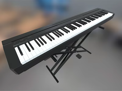 Black Electronic Keyboard With White Piano Keys And Sturdy Black Metal Stand 3d model