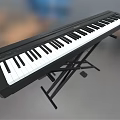 Black Electronic Keyboard With White Piano Keys And Sturdy Black Metal Stand