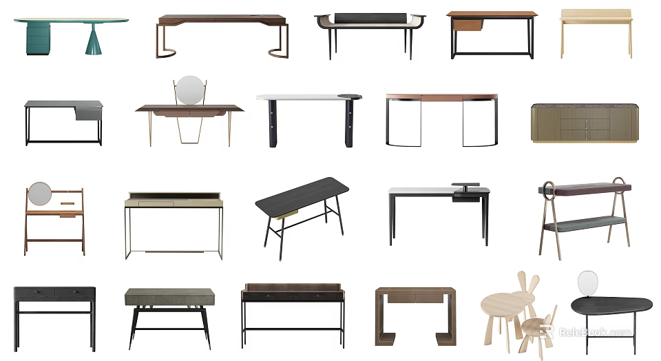 Modern Dressing Table Designs With Wooden Tops And Metal Frames 3d model