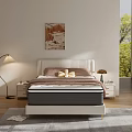 Modern Double Bed With White Headboard Gray Mattress Nightstands Floor Lamp And Tree View