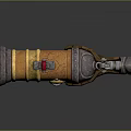 Vintage Steampunk Weapon With Metal And Wood Design Features Red Button And Decorative Details