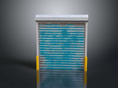 Blue Roll Up Door Hardware Tools With Yellow Support Posts And Metal Structure Components 3d model