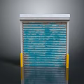 Blue Roll Up Door Hardware Tools With Yellow Support Posts And Metal Structure Components