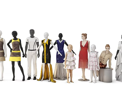 Fashion Mannequins Showcasing Diverse Clothing Outfits For Adults And Kids 3d model