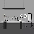 Studio Equipment Setup With Ring Lights Phone Holders And Tripods On White Table 3d model