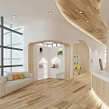 Kindergarten School Reception Area With Wooden Decor And Branding